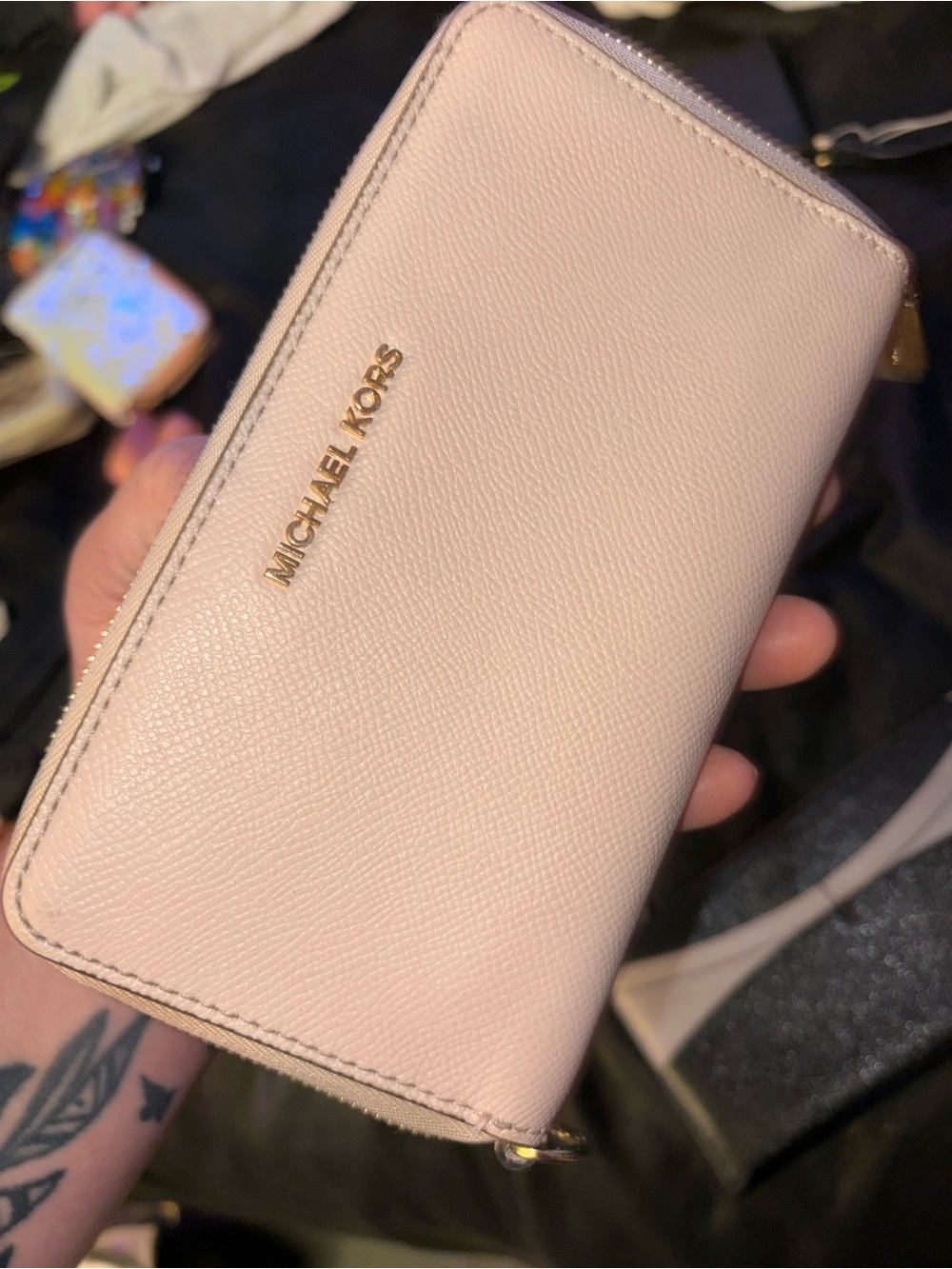 Michael Kors Blush Zip-Around Wallet with Gold Logo